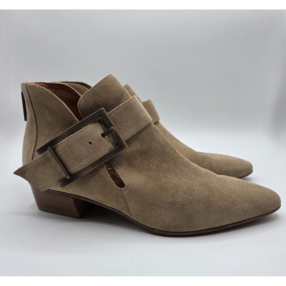 Aquatalia‎ Filomena Italian Tan Suede Pointed Toe Buckle Ankle Boots Size 7.5